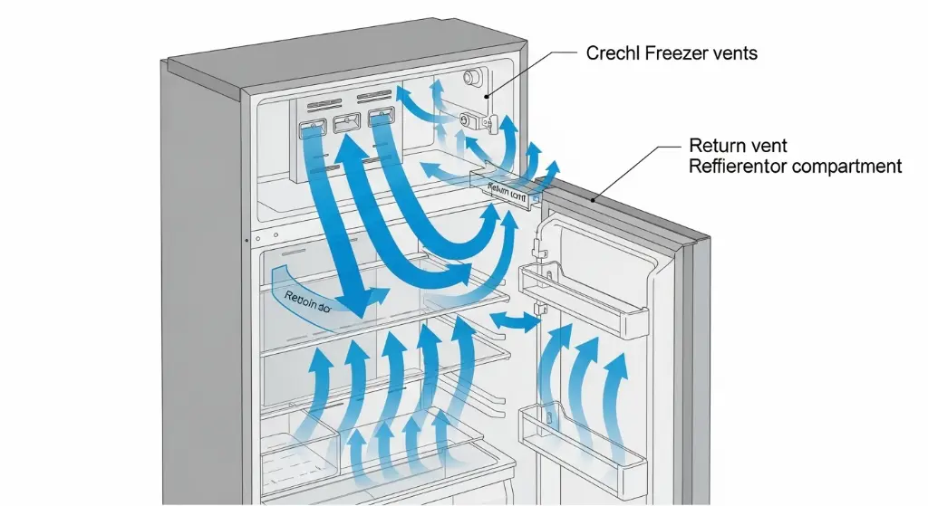 ¿Por Qué Mi Refrigerador No Enfría? Las Razones y Qué Hacer 1 Diagrama que muestra las rejillas de ventilación dentro de un refrigerador